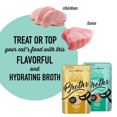 Show full view: Tiki Cat Born Carnviore Broths Variety Pack Grain-Free Wet Cat Food Topper, 1.3-oz pouch, case of 24 slide 4 of 10