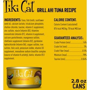 Tiki Cat Grill Ahi Tuna Grain-Free Canned Cat Food, 2.8-oz can, case of 6
