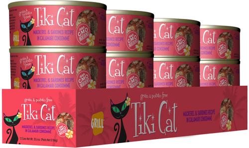 Show full view: Tiki Cat Grill Mackerel & Sardine in Calamari Consomme Grain-Free Canned Cat Food, 2.8-oz can, case of 12 slide 3 of 12