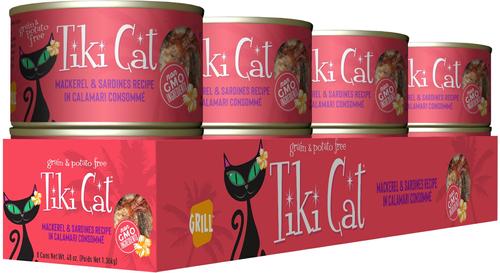 Show full view: Tiki Cat Grill Mackerel & Sardine in Calamari Consomme Grain-Free Canned Cat Food, 6-oz can, case of 8 slide 3 of 11