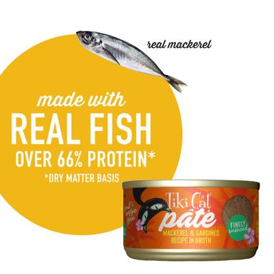 Show full view: Tiki Cat Grill Mackerel & Sardines Recipe in Broth Grain-Free Pate Wet Cat Food, 2.8-oz can, case of 12 slide 6 of 11