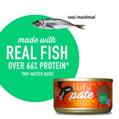 Show full view: Tiki Cat Grill Mackerel & Sardines Recipe in Broth Grain-Free Pate Wet Cat Food, 2.8-oz can, case of 6 slide 5 of 11