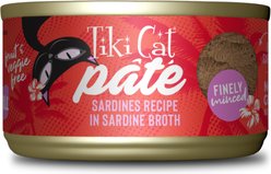 Tiki Cat Grill Sardines Recipe in Sardine Broth Grain-Free Pate Wet Cat Food, 2.8-oz can, case of 12