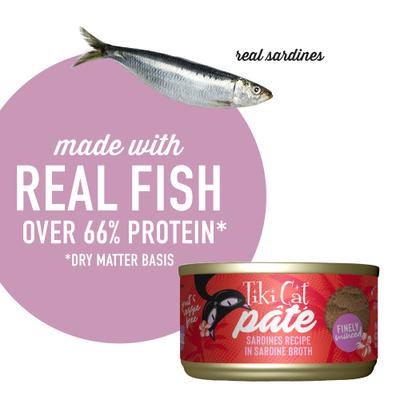 Show full view: Tiki Cat Grill Sardines Recipe in Sardine Broth Grain-Free Pate Wet Cat Food, 2.8-oz can, case of 12 slide 6 of 11