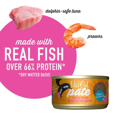 Show full view: Tiki Cat Grill Tuna & Prawn Recipe in Tuna Broth Grain-Free Pate Wet Cat Food, 2.8-oz can, case of 12 slide 5 of 11
