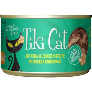Tiki Cat Luau Ahi Tuna & Chicken in Chicken Consomme Grain-Free Canned Cat Food, 6-oz, case of 8