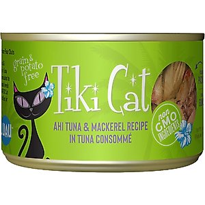 Tiki Cat Luau Ahi Tuna & Mackerel in Tuna Consomme Grain-Free Canned Cat Food, 2.8-oz, case of 12