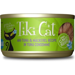 Tiki Cat Luau Ahi Tuna & Mackerel in Tuna Consomme Grain-Free Canned Cat Food, 2.8-oz, case of 12