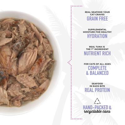 Show full view: Tiki Cat Luau Ahi Tuna & Mackerel in Tuna Consomme Grain-Free Canned Cat Food, 2.8-oz, case of 12 slide 6 of 11