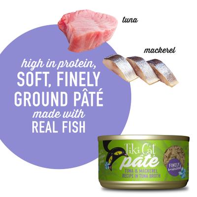 Show full view: Tiki Cat Luau Ahi Tuna & Mackerel Pate Wet Cat Food, 2.8-oz can, case of 12 slide 5 of 11