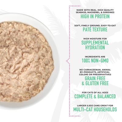 Show full view: Tiki Cat Luau Seabass Pate Wet Cat Food, 5.5-oz can, case of 8 slide 6 of 10