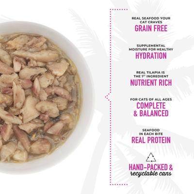 Show full view: Tiki Cat Luau Tilapia in Tilapia Consomme Grain-Free Canned Cat Food, 6-oz, case of 8 slide 5 of 12