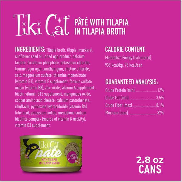Tiki Cat Luau Tilapia Pate Wet Cat Food