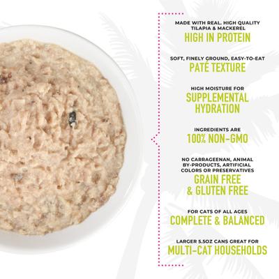 Show full view: Tiki Cat Luau Tilapia Pate Wet Cat Food, 5.5-oz can, case of 8 slide 6 of 10