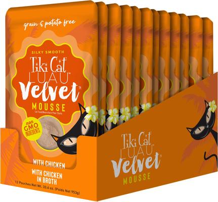 Show full view: Tiki Cat Luau Velvet Mousse Chicken Grain-Free Wet Cat Food, 2.8-oz pouch, case of 12 slide 4 of 11