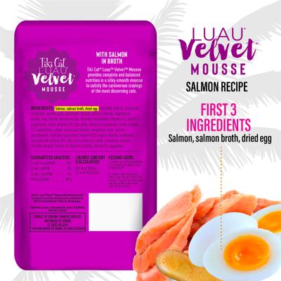 Show full view: Tiki Cat Luau Velvet Mousse Salmon Grain-Free Wet Cat Food, 2.8-oz pouch, case of 12 slide 3 of 11