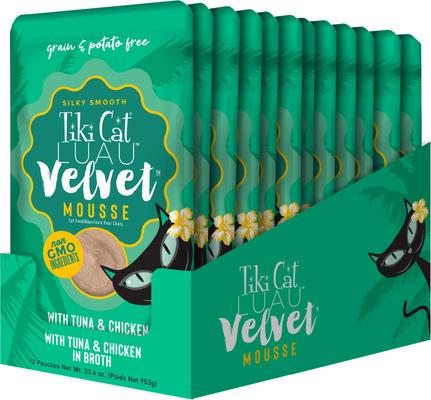 Show full view: Tiki Cat Luau Velvet Mousse Tuna & Chicken Grain-Free Wet Cat Food, 2.8-oz pouch, case of 12 slide 4 of 11