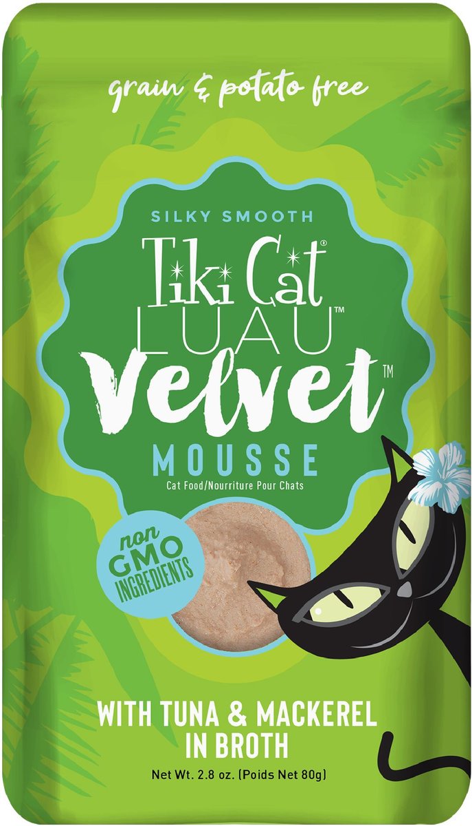 Tiki Cat Luau Velvet Mousse Tuna & Mackerel Grain-Free Wet Cat Food, 2.8-oz pouch, case of 12