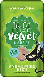 Tiki Cat Luau Velvet Mousse Tuna & Mackerel Grain-Free Wet Cat Food, 2.8-oz pouch, case of 12