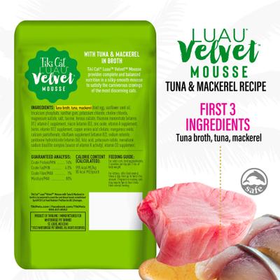 Show full view: Tiki Cat Luau Velvet Mousse Tuna & Mackerel Grain-Free Wet Cat Food, 2.8-oz pouch, case of 12 slide 3 of 11