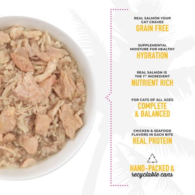 Show full view: Tiki Cat Luau Wild Salmon & Chicken in Chicken Consomme Grain-Free Canned Cat Food, 2.8-oz, case of 12 slide 5 of 12
