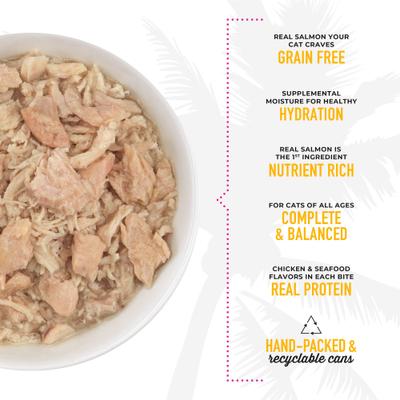 Show full view: Tiki Cat Luau Wild Salmon & Chicken in Chicken Consomme Grain-Free Canned Cat Food, 6-oz, case of 8 slide 5 of 12