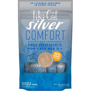 Tiki Cat Silver Comfort Chicken & Chicken Liver Recipe Grain-Free Wet Cat Food, 0.28-oz pouch, case of 20