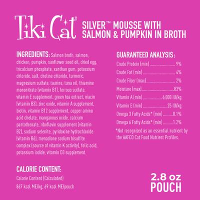 Show full view: Tiki Cat Silver Mousse Salmon & Pumpkin Grain-Free Senior Wet Cat Food, 2.8-oz, 12 count slide 3 of 10