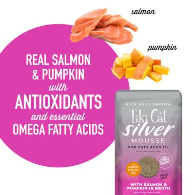 Show full view: Tiki Cat Silver Mousse Salmon & Pumpkin Grain-Free Senior Wet Cat Food, 2.8-oz, 12 count slide 4 of 10