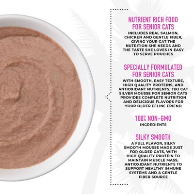 Show full view: Tiki Cat Silver Mousse Salmon & Pumpkin Grain-Free Senior Wet Cat Food, 2.8-oz, 12 count slide 5 of 10