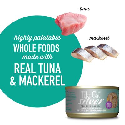 Show full view: Tiki Cat Silver Tuna & Mackerel Grain-Free Wet Cat Food, 2.4-oz, case of 12 slide 5 of 11