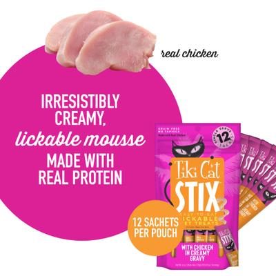 Show full view: Tiki Cat Stix Chicken Grain-Free Lickable Cat Treats, 0.5-oz pouch, pack of 12 slide 4 of 10