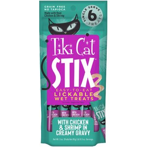 Tiki Cat Stix Chicken & Shrimp in Creamy Gravy Grain-Free Wet Cat Treat, 0.5-oz pouch, pack of 6