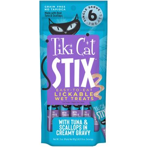 Tiki Cat Stix Tuna & Scallops in Creamy Gravy Grain-Free Wet Cat Treat, 3-oz pouch, pack of 6