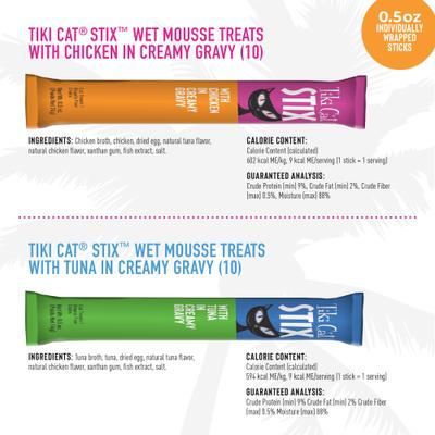 Show full view: Tiki Cat Stix Variety Pack Grain-Free Lickable Cat Treats, 0.5-oz pouch, pack of 20 slide 4 of 10
