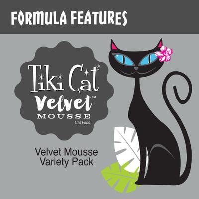 Show full view: Tiki Cat Velvet Mousse Variety Pack Grain-Free Wet Cat Food, 2.8-oz pouch, case of 12 + American Journey Landmark Broths Tuna, Shrimp & Whitefish Recipe Wet Cat Food Complement Pouches, 1.4-oz case of 16 slide 5 of 9