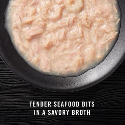 Show full view: Tiki Cat Velvet Mousse Variety Pack Grain-Free Wet Cat Food, 2.8-oz pouch, case of 12 + American Journey Landmark Broths Tuna, Shrimp & Whitefish Recipe Wet Cat Food Complement Pouches, 1.4-oz case of 16 slide 8 of 9