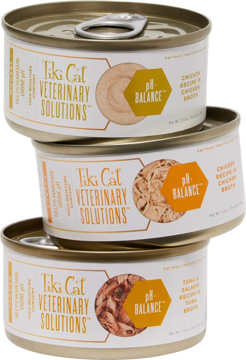 Tiki Cat Veterinary Solutions pH-Balance Trial Variety Pack Grain-Free Wet Cat Food, 2.8-oz can, case of 3