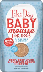 Tiki Dog Baby Mousse for Puppies Grain-Free, Beef, Beef Liver & Pumpkin Recipe Wet Dog Food, 3-oz pouch, case of 12