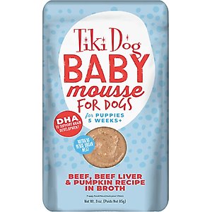 Tiki Dog Baby Mousse for Puppies Grain-Free, Beef, Beef Liver & Pumpkin Recipe Wet Dog Food, 3-oz pouch, case of 12