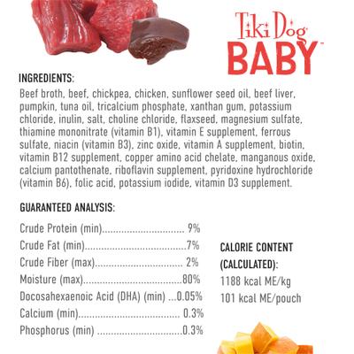 Show full view: Tiki Dog Baby Mousse for Puppies Grain-Free, Beef, Beef Liver & Pumpkin Recipe Wet Dog Food, 3-oz pouch, case of 12 slide 5 of 9
