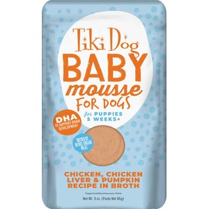 Tiki Dog Baby Mousse for Puppies, Grain-Free Chicken, Chicken Liver & Pumpkin Recipe Wet Dog Food, 3-oz pouch, case of 12
