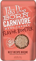 Tiki Dog Born Carnivore Flavor Booster Beef Bisque Non-GMO Wet Dog Food Topper, 1.5-oz pouch, case of 12