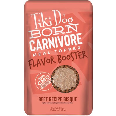 Tiki Dog Tiki Dog Born Carnivore Flavor Booster Beef Bisque Non-GMO Wet Dog Food Topper, 1.5-oz pouch, case of 12