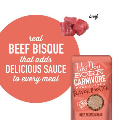 Show full view: Tiki Dog Born Carnivore Flavor Booster Beef Bisque Non-GMO Wet Dog Food Topper, 1.5-oz pouch, case of 12 slide 6 of 11