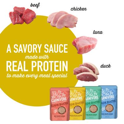 Show full view: Tiki Dog Born Carnivore Flavor Booster Bisque Variety Pack Non-GMO Wet Dog Food Topper, 1.5-oz pouch, case of 12 slide 6 of 11