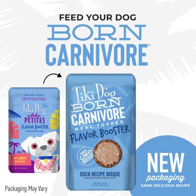 Show full view: Tiki Dog Born Carnivore Flavor Booster Duck Bisque Non-GMO Wet Dog Food Topper, 1.5-oz pouch, case of 12 slide 3 of 11