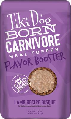 Show full view: Tiki Dog Born Carnivore Flavor Booster Lamb Bisque Non-GMO Wet Dog Food Topper, 1.5-oz pouch, case of 12 slide 1 of 11