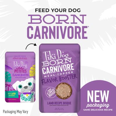 Show full view: Tiki Dog Born Carnivore Flavor Booster Lamb Bisque Non-GMO Wet Dog Food Topper, 1.5-oz pouch, case of 12 slide 3 of 11