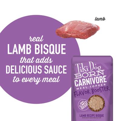 Show full view: Tiki Dog Born Carnivore Flavor Booster Lamb Bisque Non-GMO Wet Dog Food Topper, 1.5-oz pouch, case of 12 slide 7 of 11